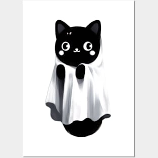 Funny black cat ghost Posters and Art